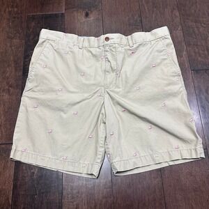 Tommy Hilfiger Classic Fit Khaki Shorts With Pink Flamingos Men's Sz 40